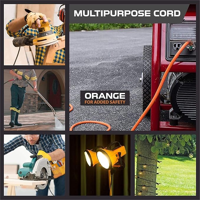 Iron Forge Cable 10 Gauge 10ft Lighted Outdoor Heavy Duty Extension Cord with 3 Outlets - 15 Amp 10/3 SJTW Orange Extension Cord with Multiple Outlets