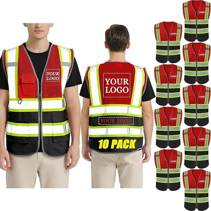BeautyWill Custom Logo Safety Vest Class 2 High Visibility Reflective Vest for Men - Personalized Logo Team Vest