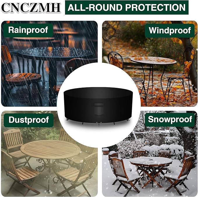 Heavy Duty Patio Furniture Covers Waterproof, 600D Round Outdoor Furniture Cover Waterproof for Sectional Sofa Couch, Outdoor Dining Table and Chair Set Covers 48"DIA x 28"H, Black