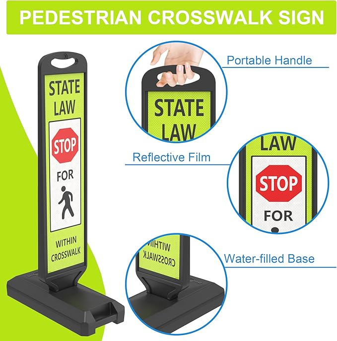 OrangeStar 43" Pedestrian Crossing and Stop Sign, 2-Pack Double-Sided Reflective Safety Signs with Water-Filled Base for School Zone, Traffic Control, Driveway