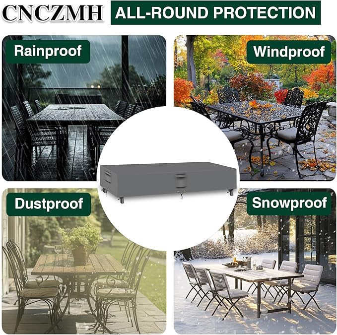 Heavy Duty Patio Furniture Covers Waterproof, 600D Outdoor Furniture Cover Waterproof for Sectional Sofa Couch, Outdoor Dining Table and Chair Set Covers 140''L x 80''W x 32''H, Grey