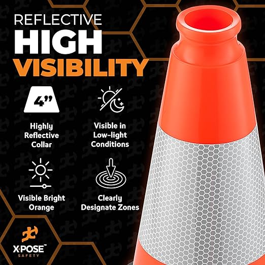 Xpose Safety 12 Inch Orange Traffic Cones with 4" Collar - 4 Pack Multipurpose PVC Plastic Safety Cone for Parking, Soccer, Caution, Kids and Construction - DOT Approved