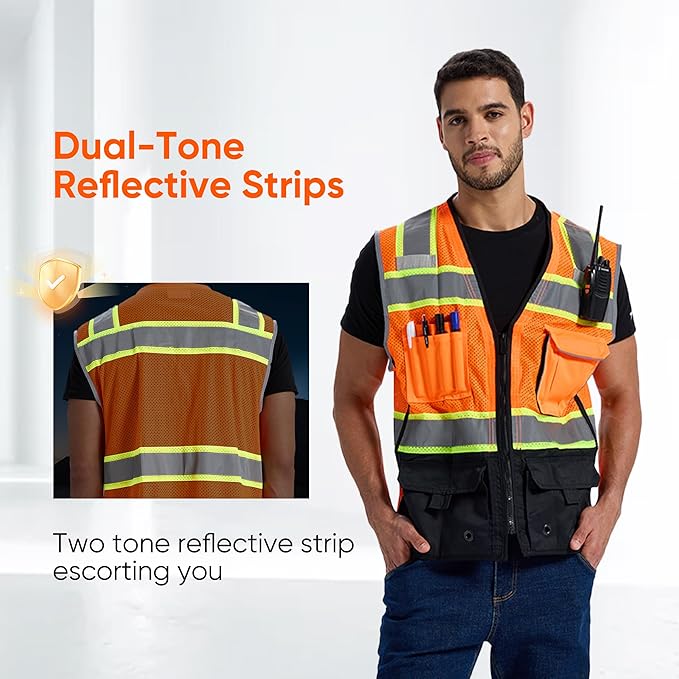 SRsafety High Visibility Vest, Security Vest with 9 Pockets,Mesh Safety Vest for Construction Workers Sanitation Workers