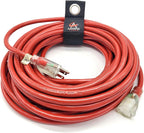 100 ft - 14 Gauge Extension Cord Outdoor - Made in USA - Lighted on Both Ends - Red Outdoor Extension_Cord Waterproof by Anthem Cable - Heavy Duty ExtensionCord 100 ft 13 Amp Extension