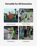 VEVOR 3 Pack Traffic Delineator Posts, 48 inches Traffic Safety Cones with Fillable Base and Reflective Strips, Heavy Duty Delineator Posts for Construction Site, Parking Lot, Crowd Control, Green