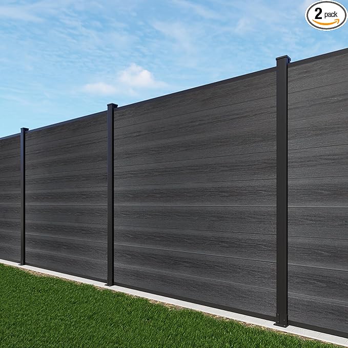 6ft x 6ft Outdoor Privacy Fence, Wind Resistant, Wood Plastic Composite Fence Panel with 2 Posts, Fencing for Yard, Backyard, Garden and Pool