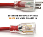 15 ft - 14 Gauge Extension Cord Outdoor - Made in USA - Lighted on Both Ends - Red Outdoor Extension_Cord Waterproof by Anthem Cable - Heavy Duty ExtensionCord 15 ft 15 Amp Extension