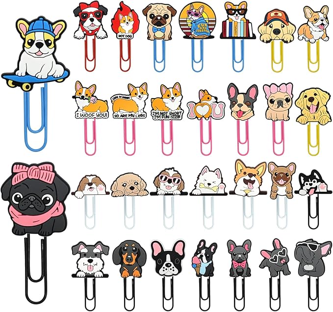 30 PCS Dog Paper Clips Metal Paperclip Large Size Paper Clip Cute Bookmark Colorful Office Supplies Bookmark Clamp Desk Accessories Stationery for School Gifts for Christian