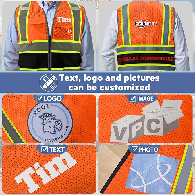 Custom Safety Vest with Logo Pockets High Visibility Reflective Vests Construction Security Workwear