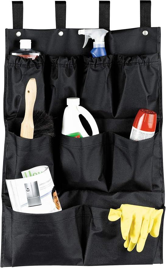 – Sturdy Metal & Polyester Housekeeping Cart Organizer, Storage for Cleaning & Janitorial Supplies, Cart Bin & Accessories for Hotel, Dorms, Offices, Rooms - (9 Pocket Black)