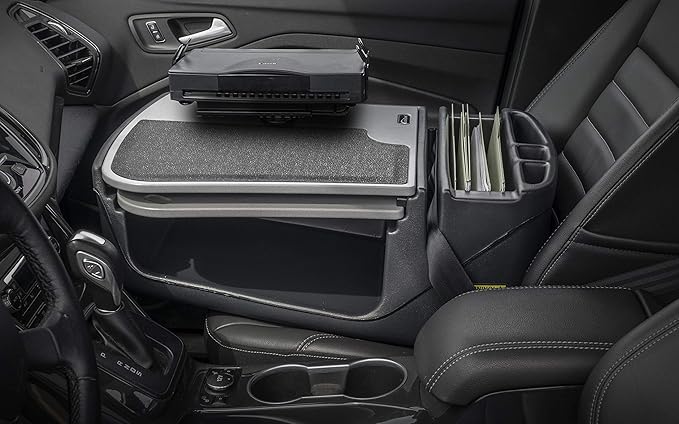 AutoExec GripMaster Car Desk for Your Vehicle Workstation and Mobile Office, Grey with Printer Stand and 400 watt Power Inverter