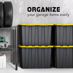 Lifetime Home 4 PACK of X-Large 23 Gallon Plastic Storage Bin Tote Organizing Container with Secure Latching Lids, Stackable, Extra Strength with Built in Handle - Black & Yellow