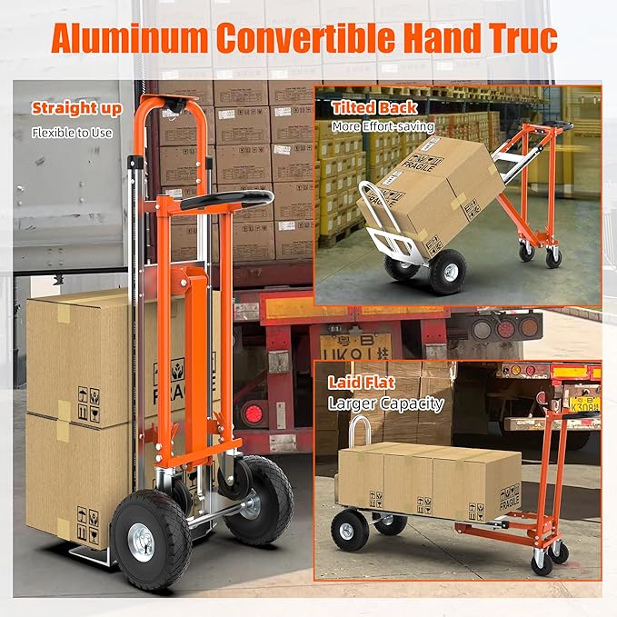 3 in1 Convertible Hand Truck, Folding Aluminum Hand Trucks 880lb Load Appliance Dolly, Heavy Duty Dolly Cart Converts Platform Cart, Portable Cart Luggage,Travel,Moving,Shopping,Office Use (Orange)