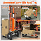 3 in1 Convertible Hand Truck, Folding Aluminum Hand Trucks 880lb Load Appliance Dolly, Heavy Duty Dolly Cart Converts Platform Cart, Portable Cart Luggage,Travel,Moving,Shopping,Office Use (Orange)
