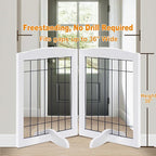 LZRS 2-Panel Freestanding Adjustable Wooden Dog Gate—30” Tall Foldable Pet Barrier with Support Feet, Solid Hardwood & Chew-Resistant Steel Wire for Doorways, Hallways, and Stairs, White