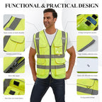 SIFE Reflective Safety Vest High Visibility Vest With 7 Pockets And YKK Zipper, ANSI/ISEA Class 2 Standard, Made With 3M Reflective Tape(03Y-Yellow,XL)
