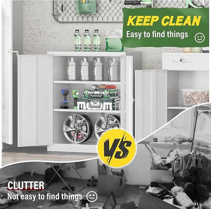 Greenvelly Metal Storage Cabinet with Doors and Shelves,Lockable Storage Cabinet for Office,36”White Metal Utility Cabinet Garage Cabinets, Lockable File Cabinet for Home Office, Garage, Kitchen, Shop