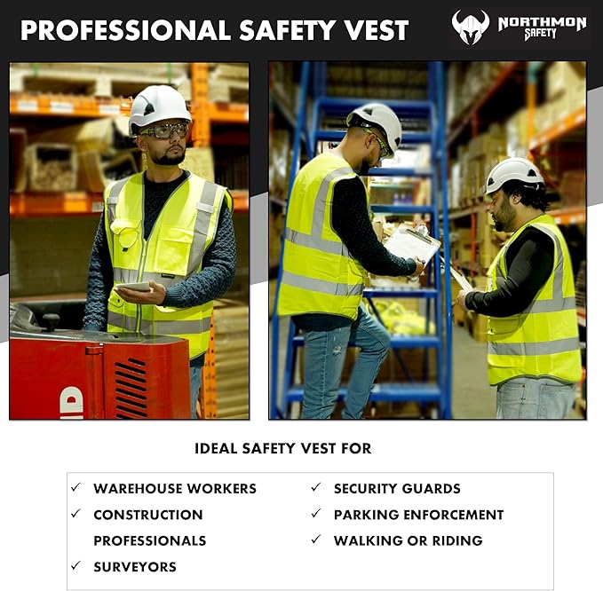 Vest 9 Pockets Class 2 High Visibility Zipper Front Construction Vest For Men & Women – Yellow