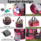 Extra large Cleaning Caddy Bag Built-in Sturdy Support Board, Cleaning Organizer with Detachable Divider, Cleaning Supply Tote with Adjustable Shoulder Strap (Pink, 19'' x 11'' x 11'')