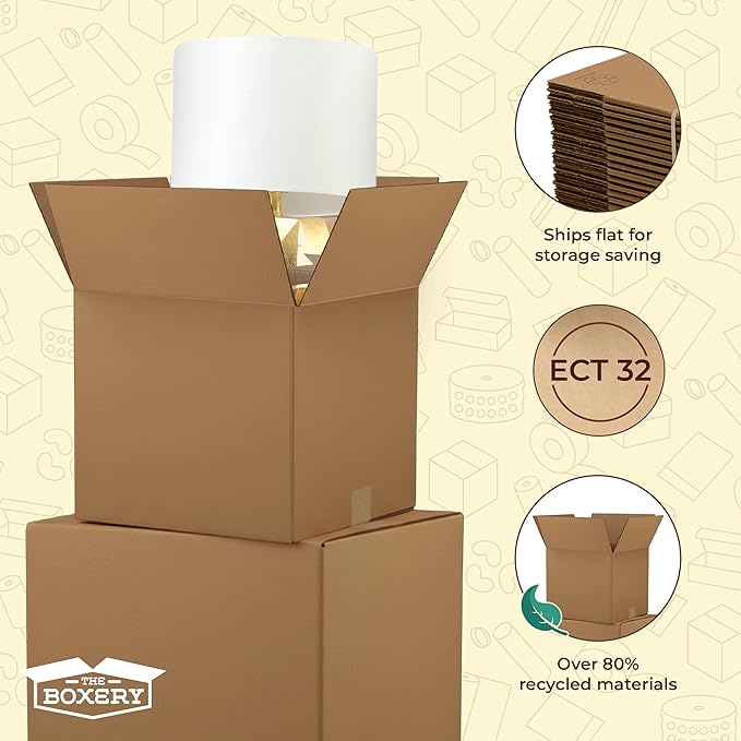 The Boxery Cube 10 x 10 x 10-inch Corrugated Cardboard Boxes, Medium | Pack of 25 for Shipping, Moving, and Storage, Curbside Recyclable, Strong Wholesale Bulk Boxes