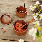 Wooden Salt Container with Lid and Spoon, Salt Cellar for Kitchen Countertop, Wood Spice Jar Keeper, Small Seasoning Box for Sugar or Pepper