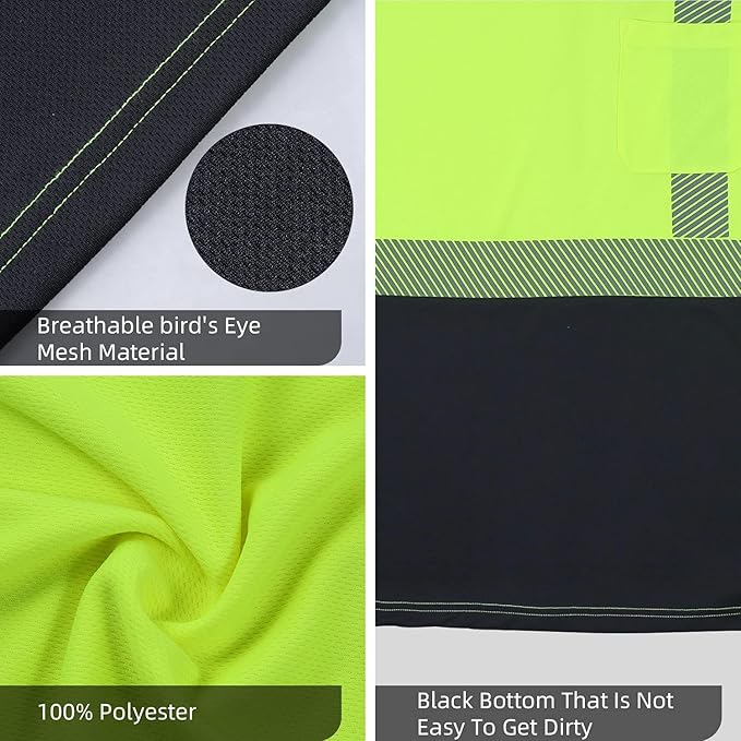 FONIRRA Safety Shirts for Men High Visibility Reflective ANSI Class 2 Hi Vis Construction Work T Shirts Long Sleeve