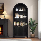 Arched Kitchen Pantry, 5-Tier Arched Cabinet with Fluted Doors, Display Cabinet with Open & Adjustable Shelves, Versatile Cupboard for Dining Room, Living Room, Black