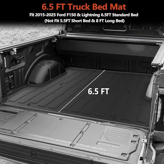 KARPAL 6.5FT Truck Bed Mat for Ford F150 & Lightning Standard Bed 2015-2025 (Not Fit 5.5FT Short Bed & 8FT Long Bed), TPE All Weather Truck Bed Liner Cargo Trunk Accessories for Ford F150