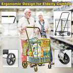 4.7 Cu Ft Folding Shopping Cart - 480 LB Capacity Grocery Cart with 360° Braked Swivel Wheels - Heavy Duty Utility Cart with Double Basket & Removable Waterproof Liner with Lid for Laundry