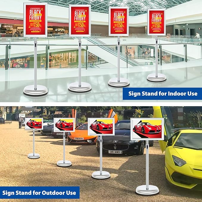 6Packs Floor Standing Sign Holder Stands for Display 11x17Inch Pedestal Poster Sign Stand, Adjustable Sign Holder Stand for Vertical & Horizontal View Sign Display Stand, Silver