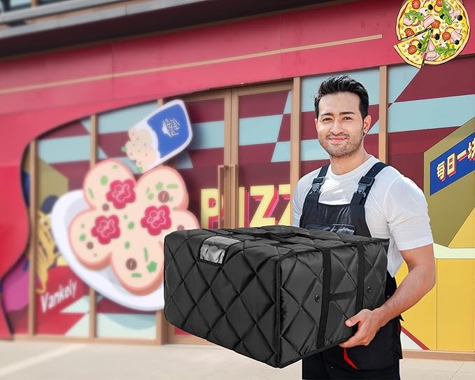 MyLifeUNIT Pizza Bag for Delivery, Thermal Insulated Pizza and Food Delivery Bag, 24" x 24" x 14" Pizza Warmer Bag, Holds 6-7 Large 22" Pizza Boxes, Hot Pizza Carrier Insulated Bags, Black