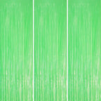 3 Pack 3.3 x 8.2 ft Pastel Green Foil Fringe Backdrop Curtains, Tinsel Streamers Party Decorations, Fringe Backdrop