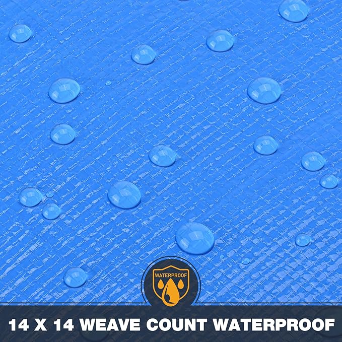 Tarp 10x20 Feet 14 Mil Heavy Duty Waterproof Tarp, Large Multipurpose Cover with Brass Grommets and Reinforced Edges, UV Resistant Thick Poly Tarps for Outdoor Camping Tent Pool Car, Blue