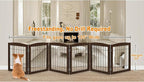 LZRS 6-Panel Extra Wide Wooden Freestanding Dog Gate: Foldable Solid Wood and Steel Wire Chew Resistant Safety Barrier for Doorways, Stairs, and Open Long Spaces Indoor Use, Walnut