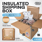 Insulated Thermal Shipping Boxes 14"x14"x14" with 2 Gel Ice Packs, Pack of 6 - USA-Made Cold Food Shipping Box with Absorb Condensation Thermal-Paper Liner - Frozen Food Shipping Kit by IDL Packaging