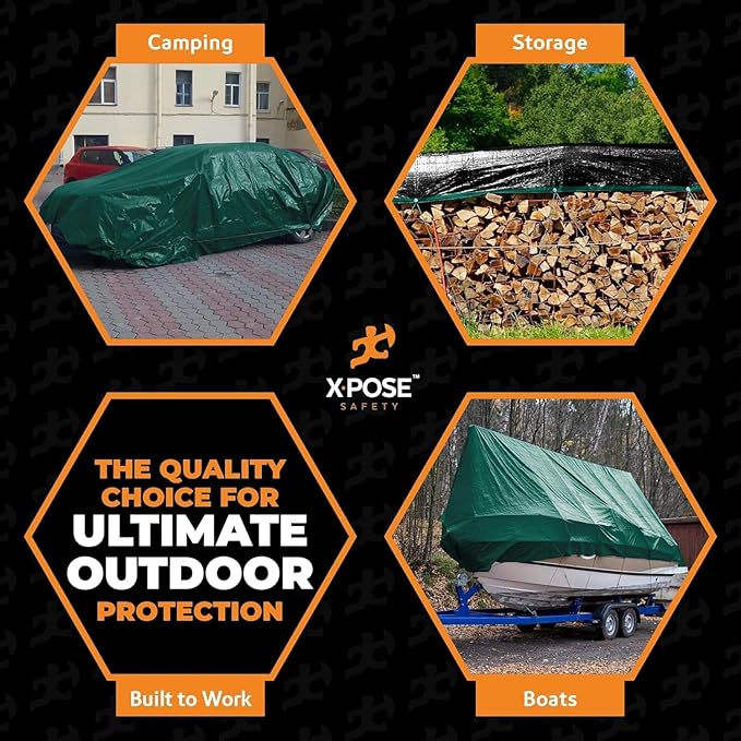 Heavy Duty Poly Tarp 20' x 35' - Bulk Full Pallet (84 Pack) Thick Waterproof, UV Blocking Protective Cover - Reversible Green & Black - 10 Mil Thick Polyethylene - by Xpose Safety