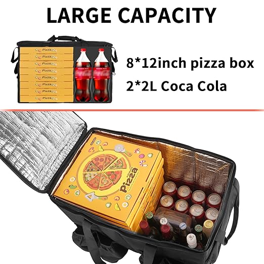 MATEIN Food Delivery Bag XXL - 23x14x15 inches, Water Resistant Large Insulated Hot & Cooler Catering Bags with Cup Holders for Food Deliveries, Pizza Warmer Carrying Case, Black
