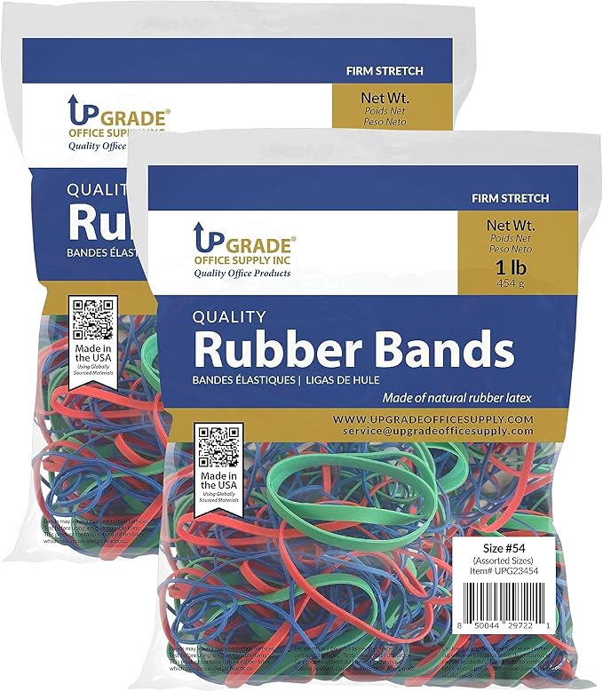 Upgrade Rubber Bands, Assorted Sizes & Colors, 1 lb 2-Pack, USA