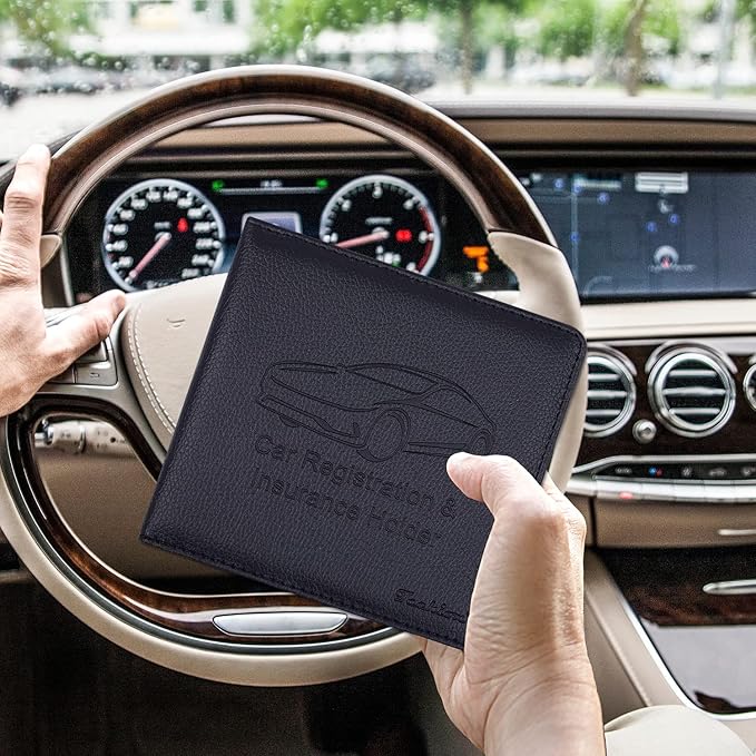 Car Insurance and Registration Holder, 5.5 x 5 Inch PU Leather Vehicle Glove Box Organizer Wallet Case for Insurance Card, Driver License, Paperwork - Black