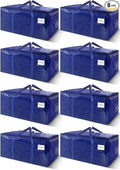 8 Pack Extra Heavy Duty Large Moving Bags with Strong Zipper & Carrying Handles, Sturdy Clothes Storage Bags Totes Bins, Packing Bag Move Boxes College Moving Supplies, Dark Blue - 24 gal