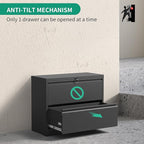 Lateral File Cabinets 2 Drawer,Metal Lateral Filing Cabinet for Home Office,Wide Steel Storage Cabinet Commercial Drawer for Legal/Letter/A4 Size Files Assembly Required