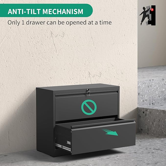 Lateral File Cabinets 2 Drawer,Metal Lateral Filing Cabinet for Home Office,Wide Steel Storage Cabinet Commercial Drawer for Legal/Letter/A4 Size Files Assembly Required
