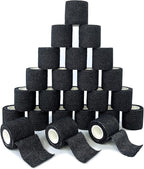 [24Pack 2" x5 Yards] Carbou-Self Adhesive Bandages Sports Wrap, Athletic Elastic Cohesive Bandage for Sports, Injuries, Treatments, and Recovery, First Aid Tape Vet Wrap for Cat, Dog Black
