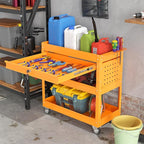 Heavy Duty 3 Tier Tool Cart, Mechanic Metal Rolling Tool Cart with Storage Drawers for Garage Workshop