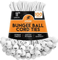 Xpose Safety Bungee Ball Cords 11" 100 Pack Heavy Duty White Stretch Rope with Ball Ties for Canopies, Tarps, Walls, Cable Organization