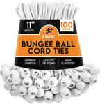 Xpose Safety Bungee Ball Cords 11" 100 Pack Heavy Duty White Stretch Rope with Ball Ties for Canopies, Tarps, Walls, Cable Organization
