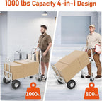 1000 LBS Dolly Cart with Wheels, 4 in 1 Folding Hand Truck, Stainless Steel Heavy Duty Industrial Convertible Hand Cart, Utility Collapsible Hand Truck Dolly for Warehouse, Home, Office, Etc