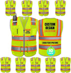 BeautyWill Custom Logo 10 Pockets Safety Vest Class2 ANSI Certified High Visibility Reflective Vest