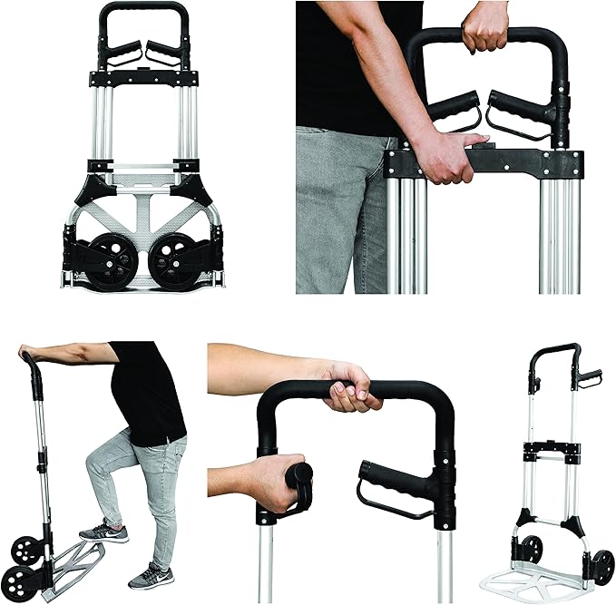 Olympia Tools 440 LB Aluminum Folding Hand Truck with Telescoping Handle - Foldable Moving Furniture Trolley Dolly Cart with 2-Wheels & Ergonomic Handle - Collapsible Hand Trucks for Home, Office