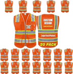 BeautyWill Custom Logo 10 Pockets Safety Vest Class2 ANSI Certified High Visibility Reflective Vest